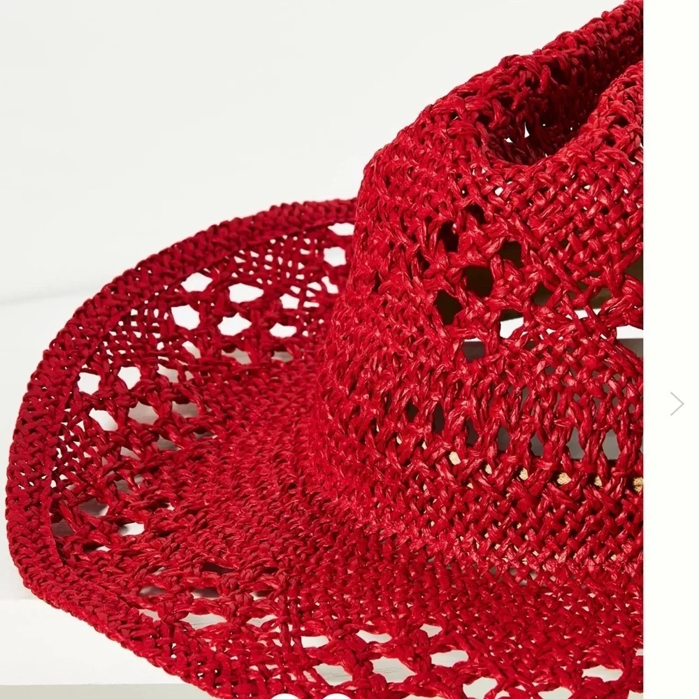 Anthropologie Red Crochet Hat